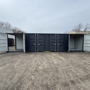 40′ x 8′ x 9.5′ Tall -New *High Cube**FOUR SIDE DOOR OPENINGS** Shipping/Storage Container – Wind and Watertight – DK GRAY