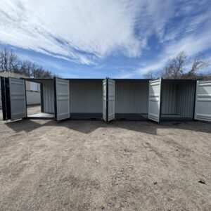 40′ x 8′ x 9.5′ Tall -New *High Cube**FOUR SIDE DOOR OPENINGS** Shipping/Storage Container – Wind and Watertight – DK GRAY
